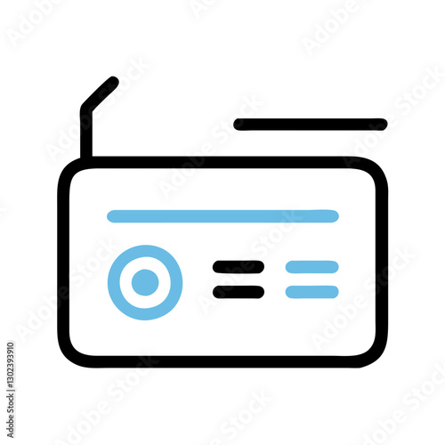 Radio icon with minimal design and blue accents