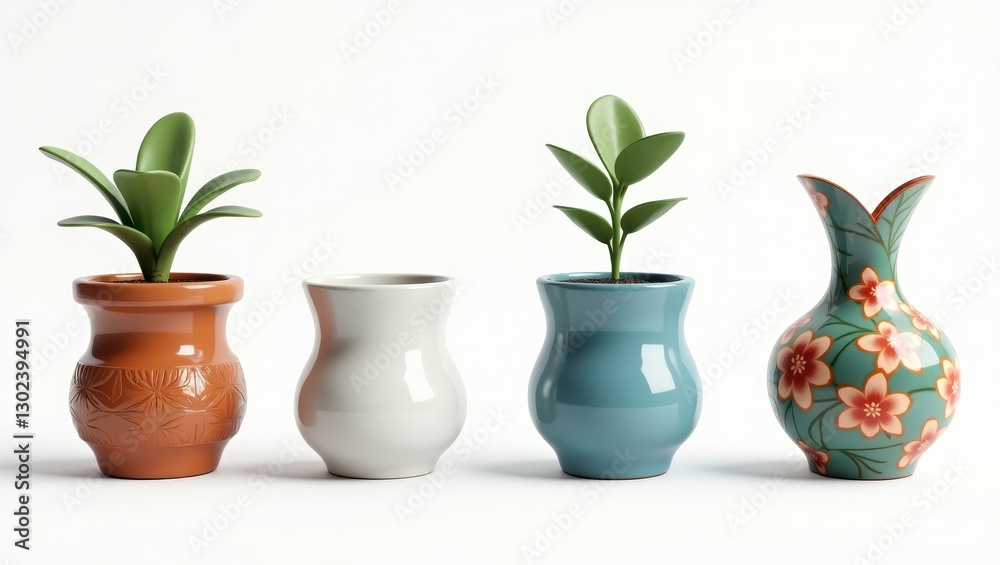 Fototapeta premium Stylish Potted Plants Decorative Vase Home Decor Interior Design Elements
