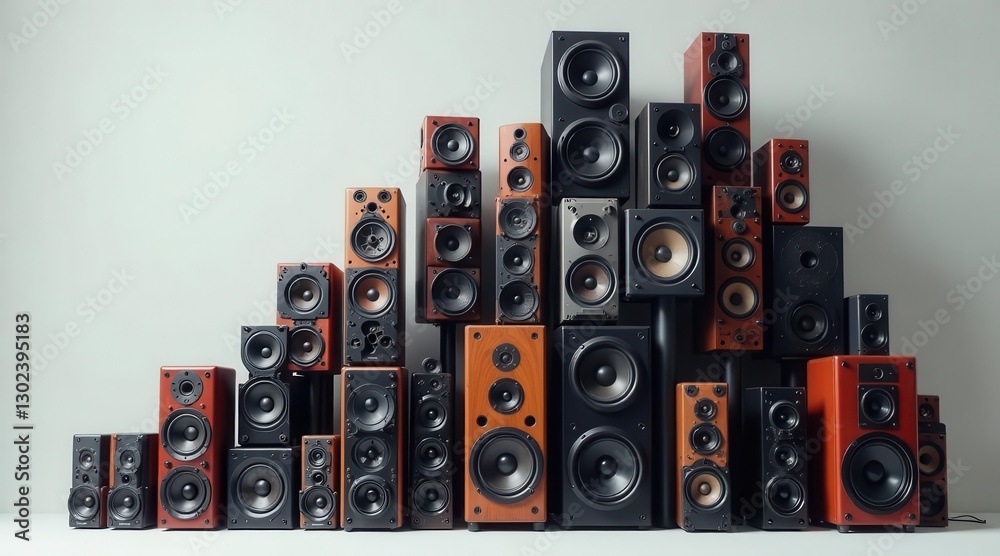 Obraz premium A Collection of Vintage Audio Speakers Arranged in a Striking Architectural Display