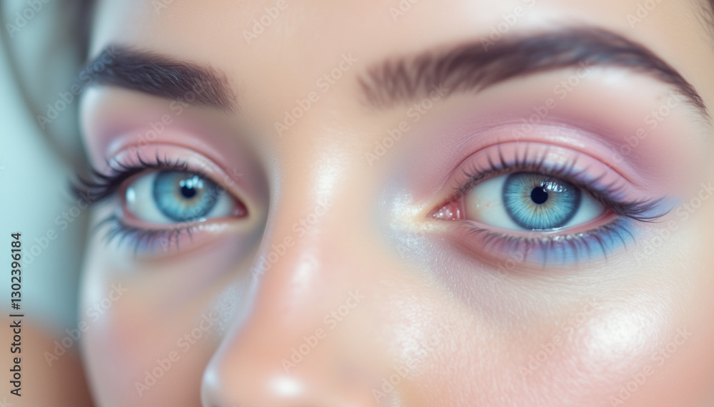 Fototapeta premium Soft and ethereal eye makeup with blue eyes and pastel tones