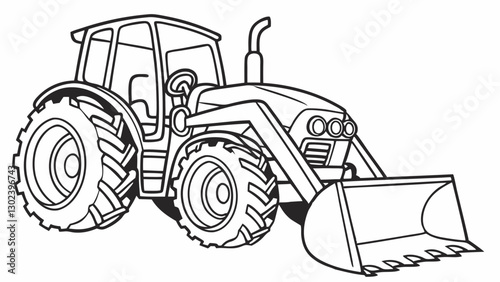 Vector cartoon tractor Line Art for Coloring Book isolated on white background