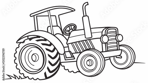 Vector cartoon tractor Line Art for Coloring Book isolated on white background