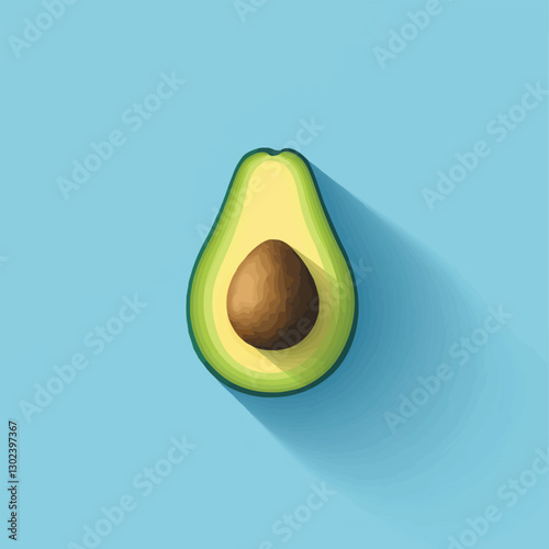 A flat 2D vector illustration of a halved avocado with a pit in the center.