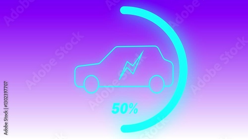 Electric vhicle charging battery  in station with glowing animation