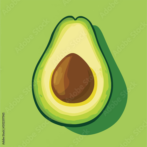 A flat 2D vector illustration of a halved avocado with a pit in the center.