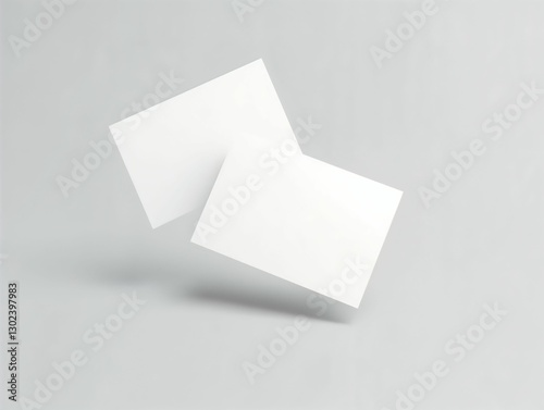 Blank cards floating against a light gray background creating a minimalist design with potential for creativity