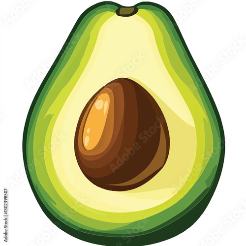 A flat 2D vector illustration of a halved avocado with a pit in the center.
