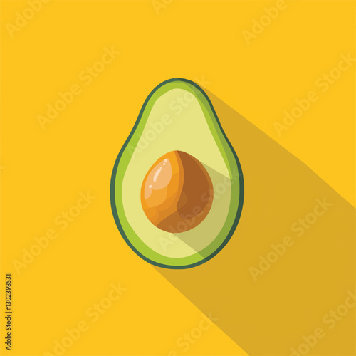 A flat 2D vector illustration of a halved avocado with a pit in the center.