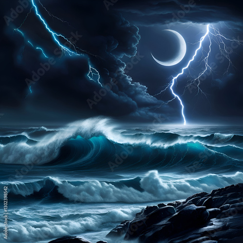Dark & Powerful: Thunderstorm Over a Turbulent Sea