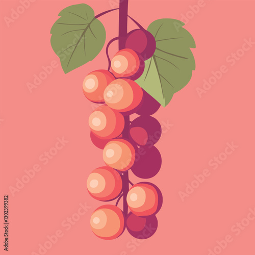 A flat 2D vector illustration of a bunch of grapes on a vine.