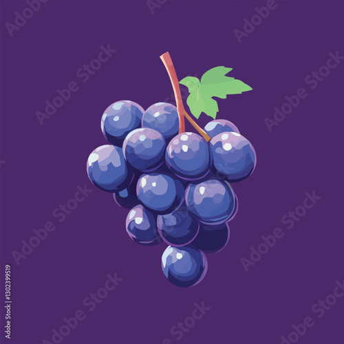 A flat 2D vector illustration of a bunch of grapes on a vine.