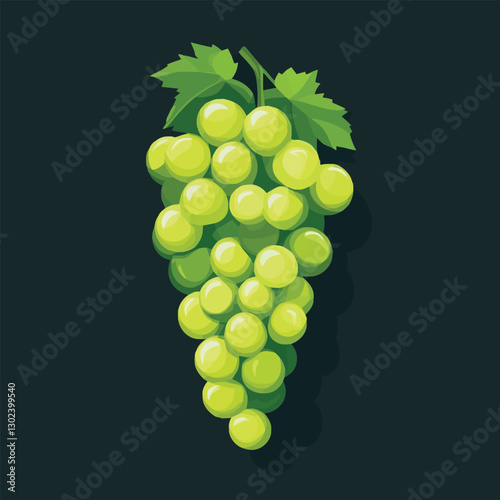 A flat 2D vector illustration of a bunch of grapes on a vine.