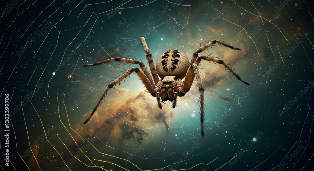 Spider in a cosmic web, blending nature and space with intricate details showcasing the universe's beauty. Generative AI Spider in a cosmic web, blending nature and space with intricate details showcasing the universe's beauty. Generative AI