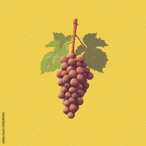 A flat 2D vector illustration of a bunch of grapes on a vine.