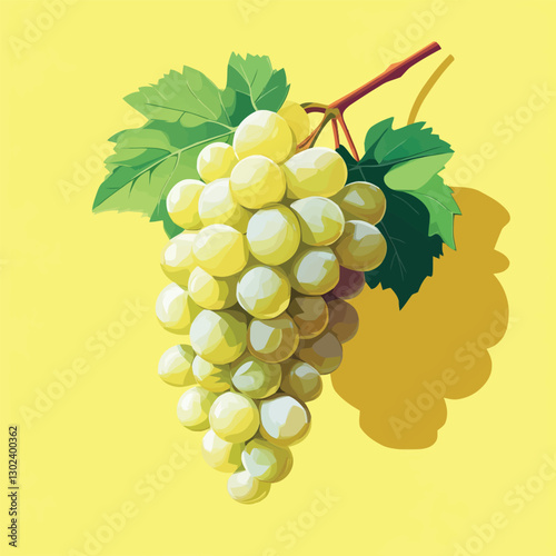 A flat 2D vector illustration of a bunch of grapes on a vine.