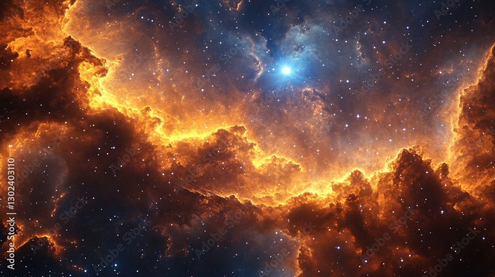 Fototapeta premium A mystical space anomaly radiating neon plasma and golden flares