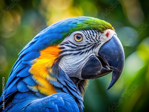Close-up of a Vibrant Blue and White Parrot Staring Directly at the Camera