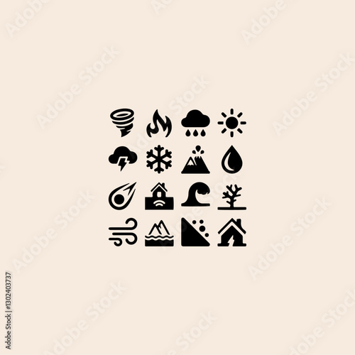 Natural Disaster set icon flat vector design.