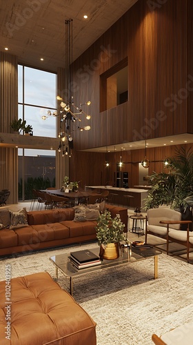 Modern Luxurious Interior Design of a Spacious Living Room with High Ceilings