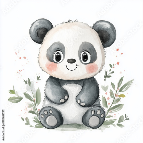 beautiful cute animal surrounded by plant elements. watercolor, pastel colors
