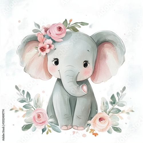 beautiful cute animal surrounded by plant elements. watercolor, pastel colors