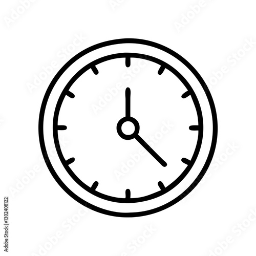Clock, symbol of time, minimalist design, black outline on clear background