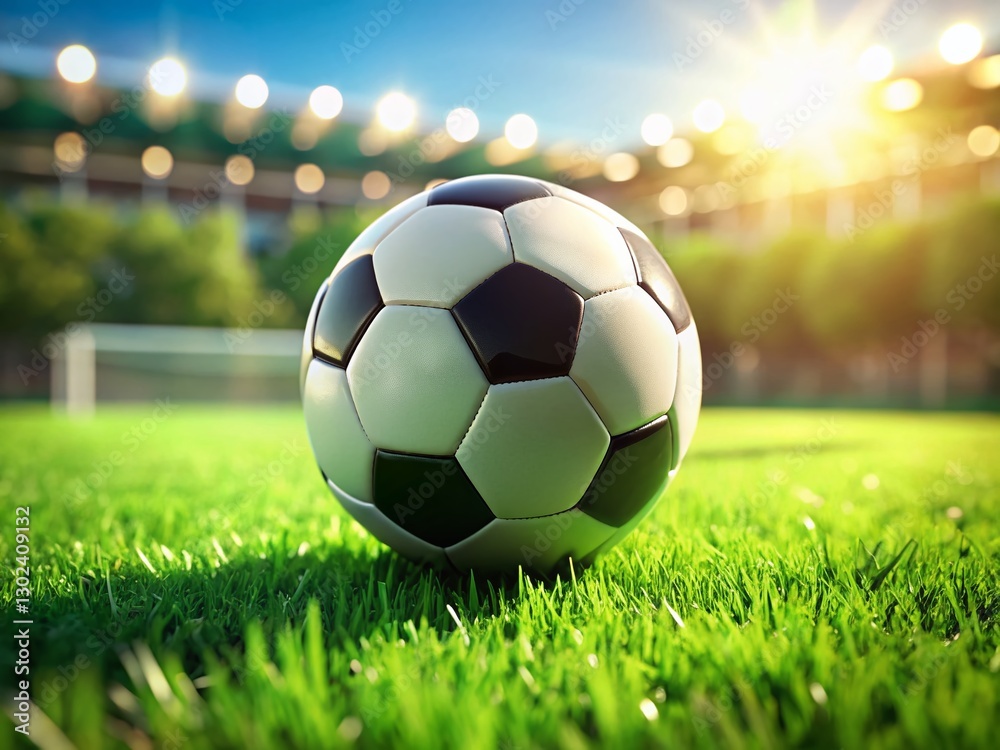 Fototapeta premium Close-up Soccer Ball on Lush Green Turf - Sporting Field Detail