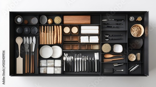 A sleek mockup showcases a meticulously organized storage area with a diverse array of customizable container options, promising efficient space utilization and a clean, modern aesthetic.
