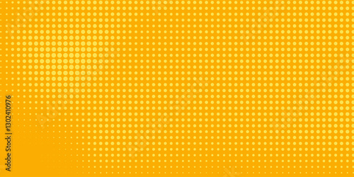 Yellow orange halftone pattern. Retro comic gradient background. Square pixilated dot cartoon texture. Pop art faded gradient pattern.
