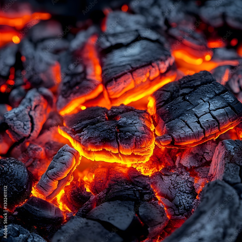 High Definition Macro of Small Flickering Flames on Charred Ashes High Definition Macro of Small Flickering Flames on Charred Ashes