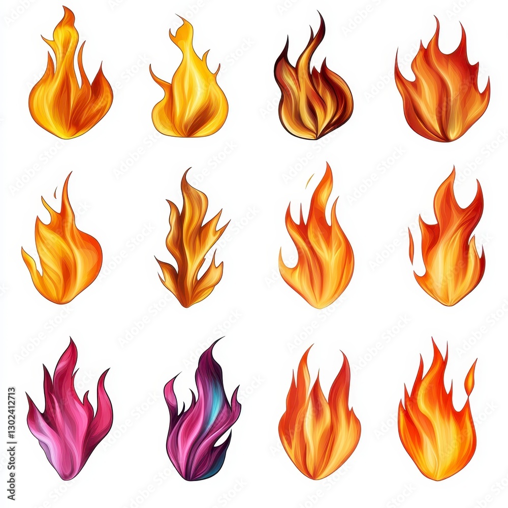 Various Artistic Flames in Different Styles and Colors for Design Various Artistic Flames in Different Styles and Colors for Design