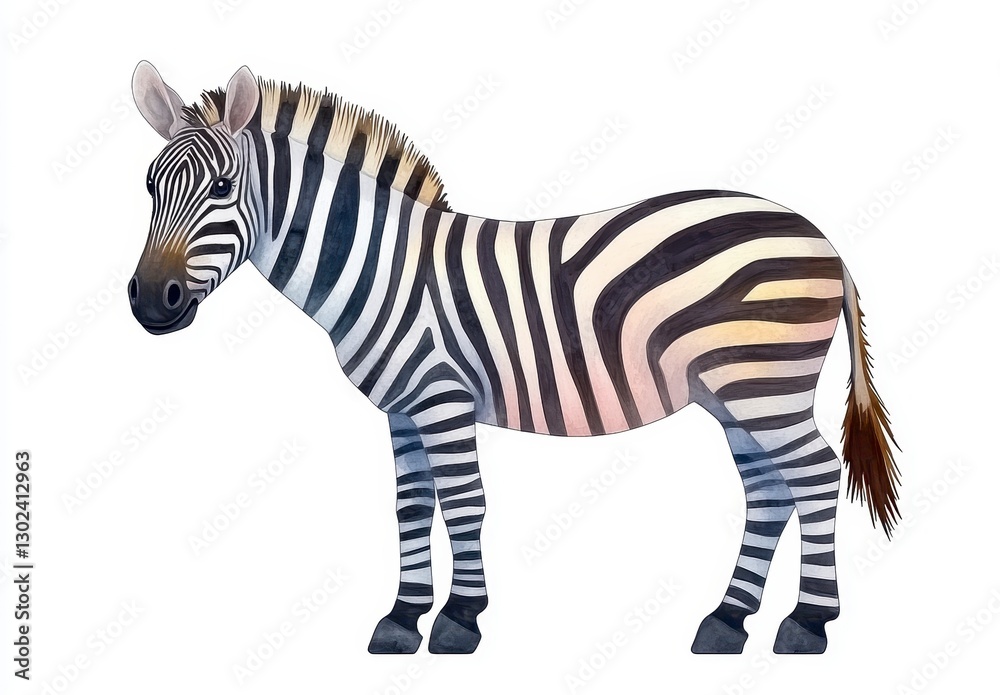 Obraz premium Detailed Watercolor Illustration of a Majestic Zebra in Profile