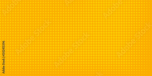 Yellow orange halftone pattern. Retro comic gradient background. Square pixilated dot cartoon texture. Pop art faded gradient pattern.