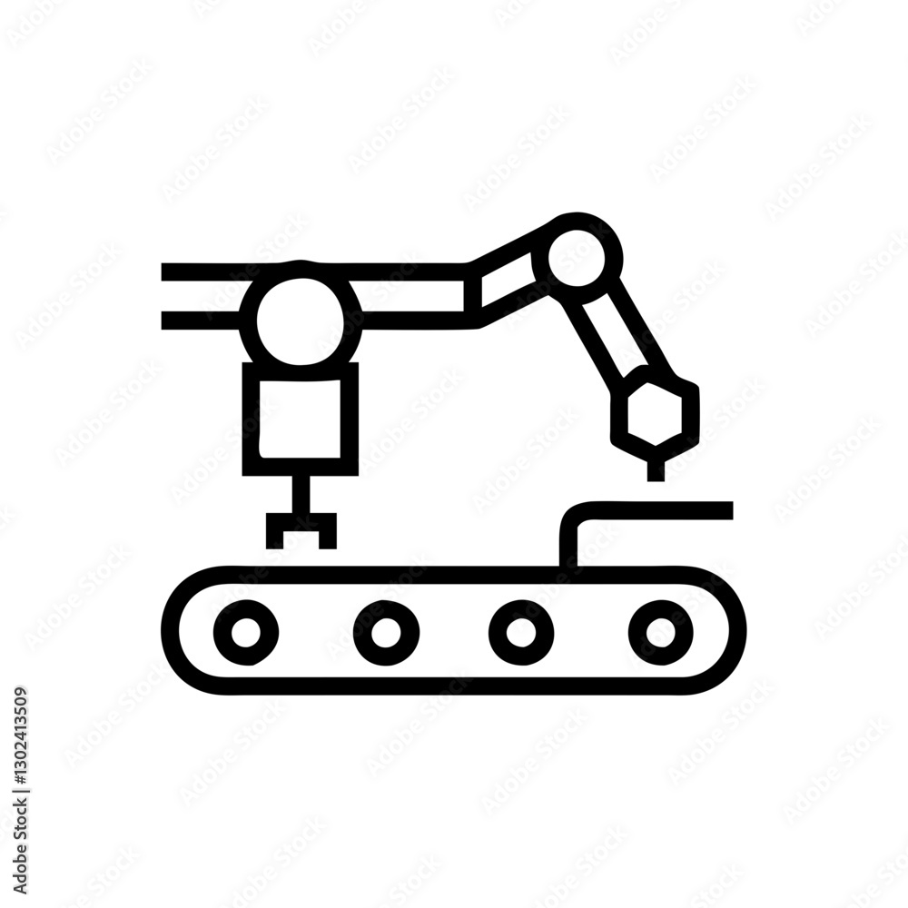 Robotic arm on assembly line in simple vector style on white background Robotic arm on assembly line in simple vector style on white background