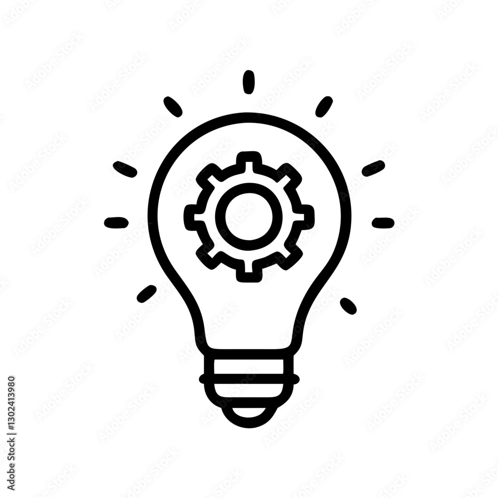 Simple black icon of a light bulb representing idea and innovation with gears for creativity Simple black icon of a light bulb representing idea and innovation with gears for creativity
