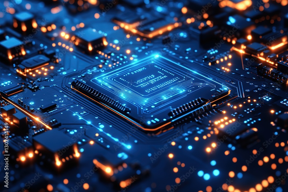 Futuristic Circuit Board Close-up of glowing CPU with intricate design Futuristic Circuit Board Close-up of glowing CPU with intricate design
