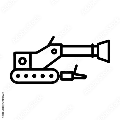 Simple black icon of a tunnel drilling rig for construction and mining operations