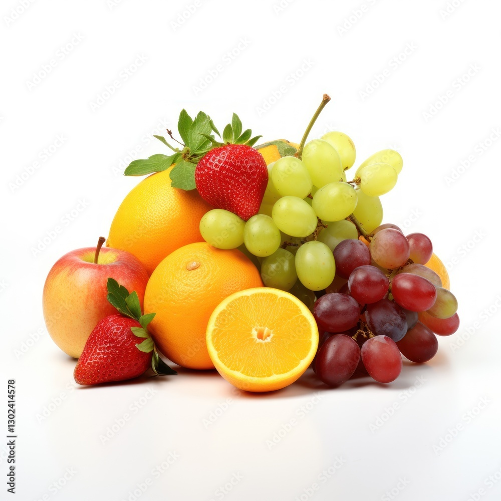 A Colorful Arrangement of Fresh Fruits on a White Background A Colorful Arrangement of Fresh Fruits on a White Background