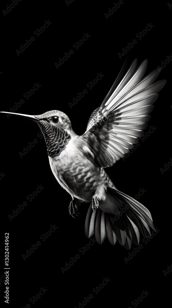 Fototapeta premium A Detailed Black and White Drawing of a Hummingbird in Flight