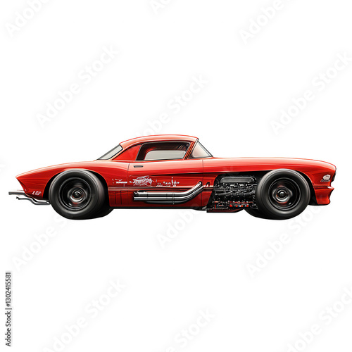 Retro Drag Racing Car isolated on white background.PNG