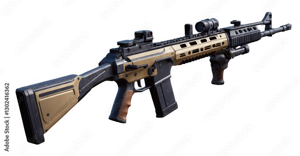 Assault Rifle Tan Black Color, with Scope and Transparent Background. Weapon Isolated on Black. PNG Assault Rifle Tan Black Color, with Scope and Transparent Background. Weapon Isolated on Black. PNG