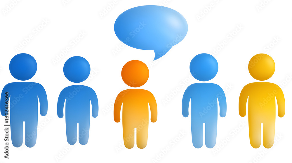 Three vibrant 3D rendered human figures in red blue and yellow each with a floating speech bubble above their heads symbolizing dialogue teamwork and The figures have a smooth rounded Three vibrant 3D rendered human figures in red blue and yellow each with a floating speech bubble above their heads symbolizing dialogue teamwork and The figures have a smooth rounded