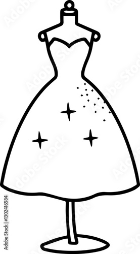 Wedding Planner concept Dress design illustration on a mannequin with sparkles.