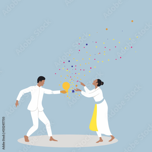 Celebrating Holi festival with vibrant color splashes and playful interaction