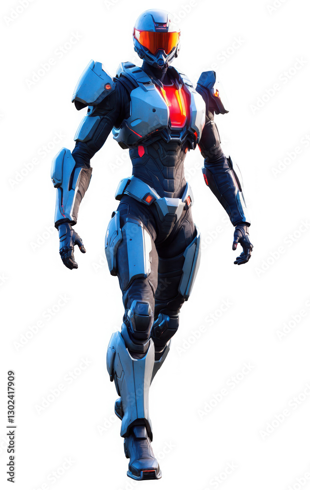 Blue armored robot floats, red lights glow. AI generated image with transparent background. Futuristic suit in png format, isolated. Blue armored robot floats, red lights glow. AI generated image with transparent background. Futuristic suit in png format, isolated.