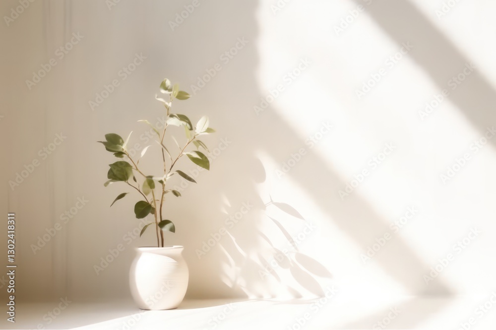 A Serene Indoor Setting with a Potted Plant and Soft, Natural Light A Serene Indoor Setting with a Potted Plant and Soft, Natural Light