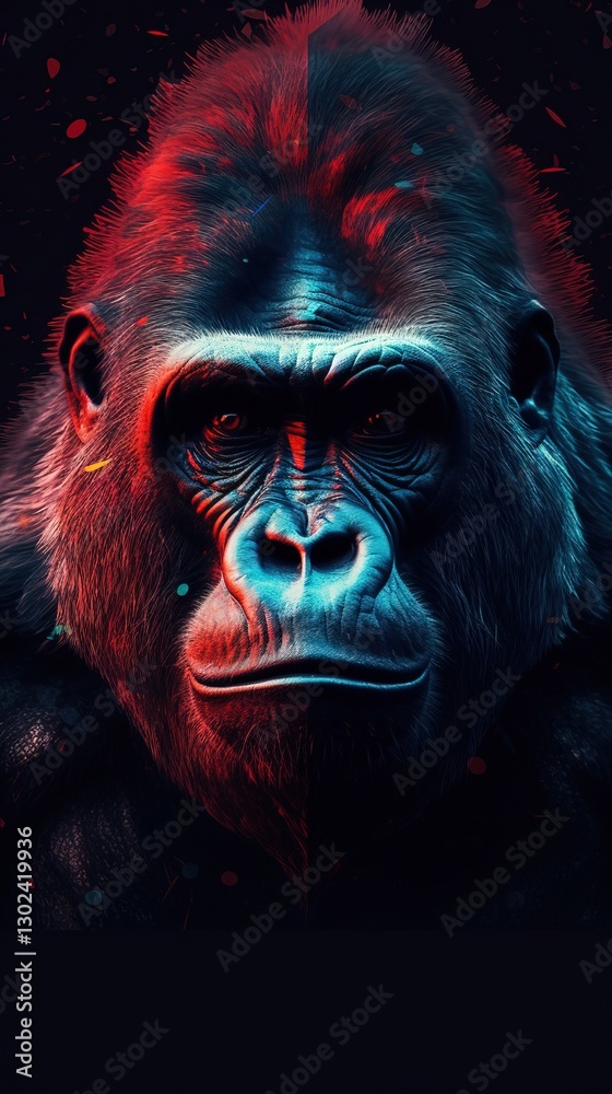 A Vibrant Portrait of a Gorilla in Neon Colors A Vibrant Portrait of a Gorilla in Neon Colors