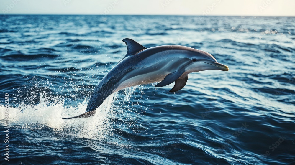Fototapeta premium A playful dolphin leaping out of the water in the ocean