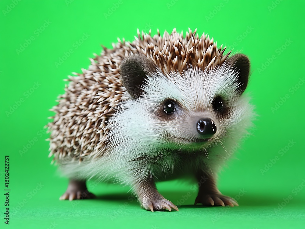 Obraz premium Hedgehog stands on green backdrop