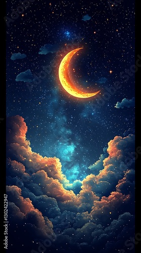 Crescent Moon Night Sky Cloudscape